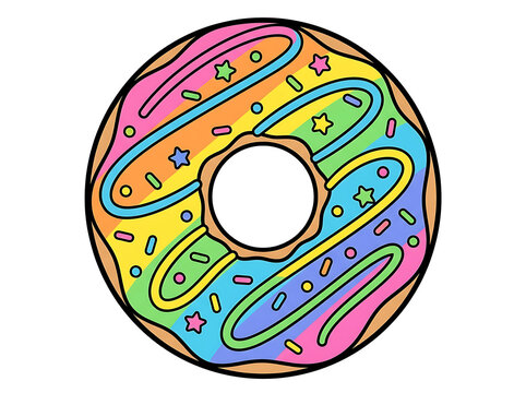Colorful frosted donut with star sprinkles isolated on transparent background