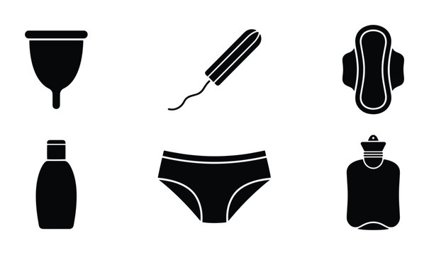Feminine Hygiene Products Set, Menstrual Care Icons, Period Health Collection, Vector Graphics