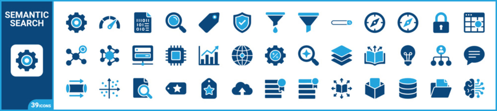 Semantic search icons set for contextual vector retrieval data science knowledge discovery