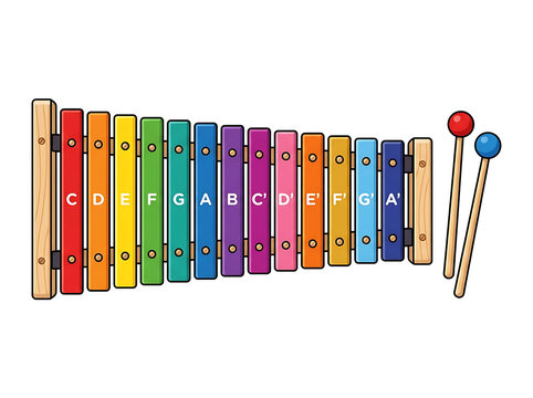 Colorful xylophone with mallets isolated on a transparent background