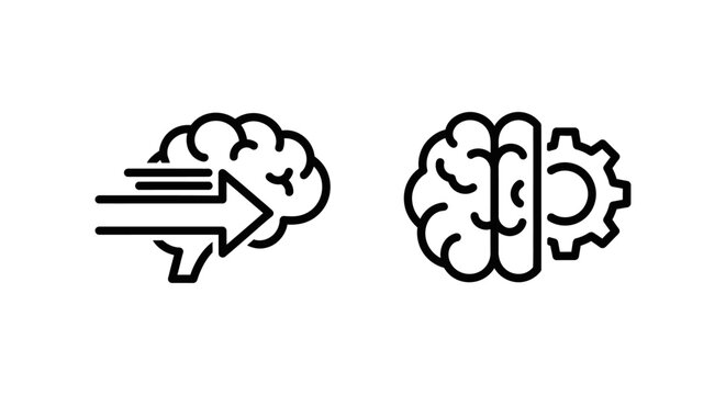 Graphic icons for understanding flow and cognitive gear shift process with cognitive intelligence thinking development mechanism engineering technical learning capability function
