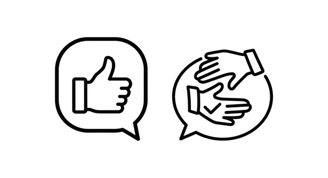 Set of minimalist icons representing covert endorsement and quiet consent with endorsement approval agreement communication positive feedback minimalist illustration interaction