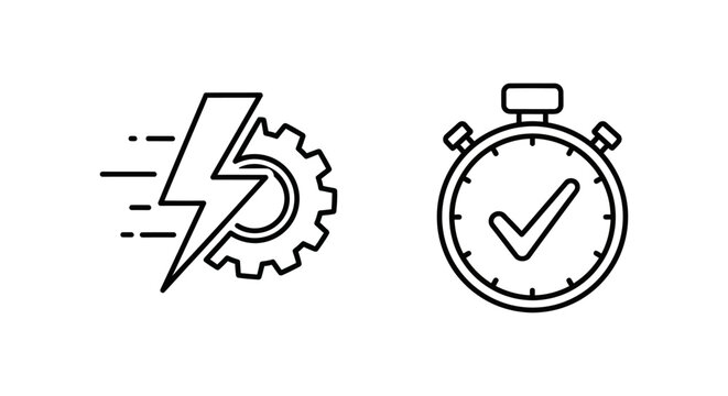 Icons representing rapid execution and fast decision making processes with execution decision lightning checkmark productivity efficiency management business deadline strategic