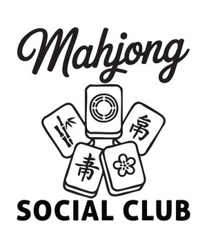 mahjong dice social club emblem with traditional game tiles illustration 日本式の麻雀牌