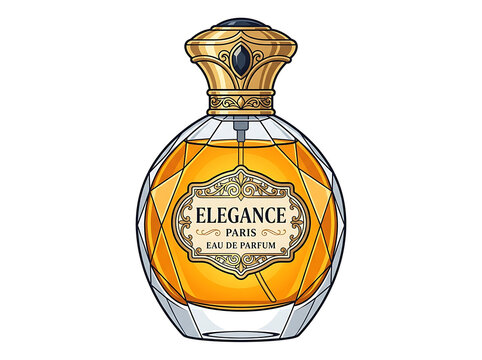Luxury glass perfume bottle with gold cap isolated on transparent background