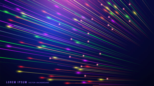 Abstract dynamic vector background with glowing light rays and colorful motion streaks