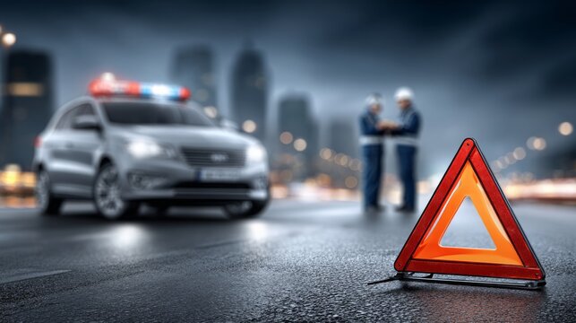 Emergency response at an accident scene with police and safety equipment present