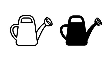 Watering can icons in line art and solid style for gardening graphics. © Junaid