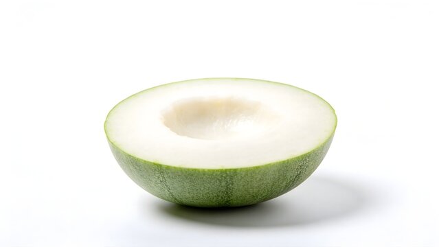 Half of a Winter Melon with White Flesh and Green Rind on White Background