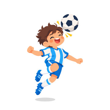 Soccer Boy Jumping High Heading Ball Header Technique Cartoon Illustration