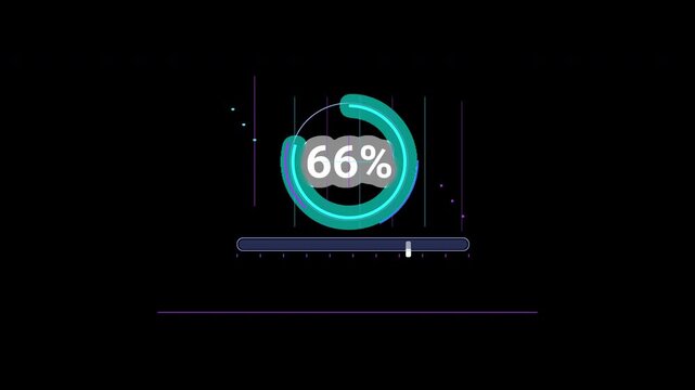 Futuristic blue purple loading progress from 0 to 100 percent with transparent background