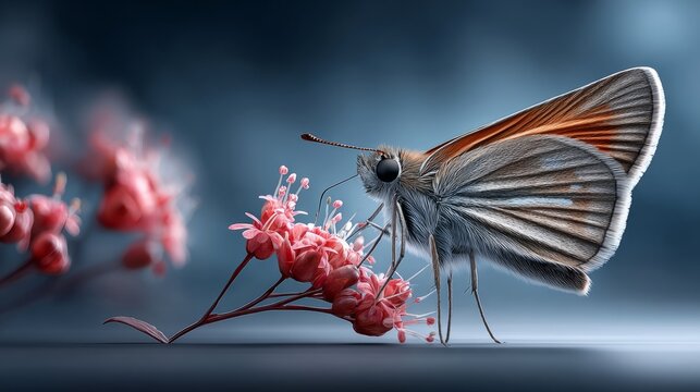 A butterfly is on pink flowers in a garden during daylight, showcasing nature's activity and beauty
