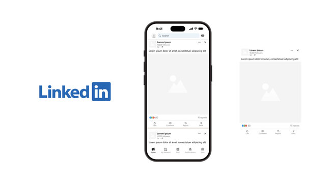 LinkedIn mobile app mockup template. New iPhone 18 Pro with LinkedIn interface preview.