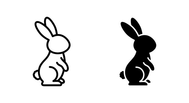 Rabbit icons in outline and solid black silhouette versions are isolated on a white background.