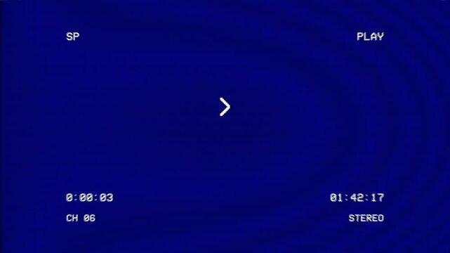 VHS operational states show play fast forward and eject functions with timecode and stereo indicators on screen.
