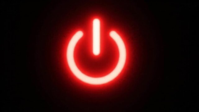 Glowing red power button symbol and switch icon on black background