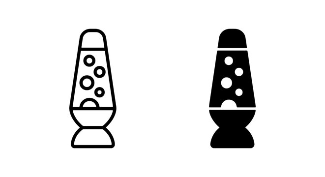 Lava lamp graphic in outline and solid black styles for retro decor.