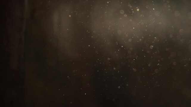 Floating dust particles in warm golden light, cinematic moody atmospheric background, dark sepia overlay texture. perfect for overlays, film grain effects, mood-driven

