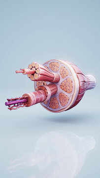 Conceptual 3D illustration of striated skeletal muscle anatomy in cross section