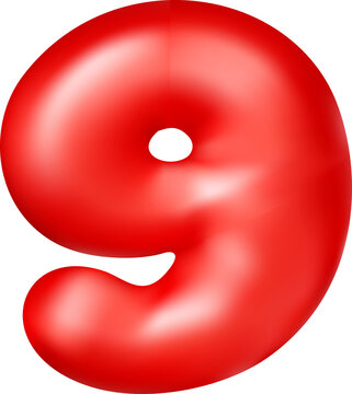 Glossy red 3D balloon number nine