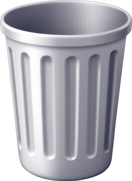 Gray waste bin open, in 3D