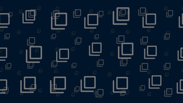 Copy symbols float horizontally from left to right. Parallax fly effect. Floating symbols are located randomly. Seamless looped 4k animation on dark blue background