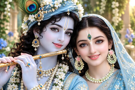 Divine Indian Couple in Traditional Devotional Attire, Close Up
