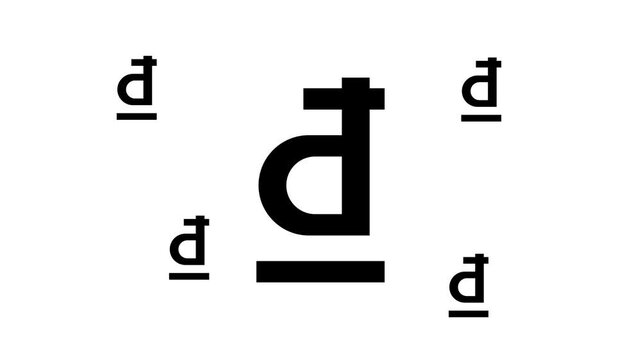 Zoom in and out animation the dong symbol. Large black symbol in the center and four small symbols around. Seamless looped 4k animation on white background