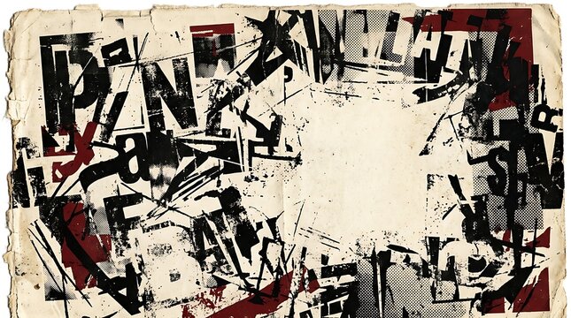 Vintage Punk Typography Frame Background With Distressed Letters And Grunge Border