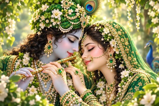 Divine Indian Couple in Traditional Devotional Attire, Close Up