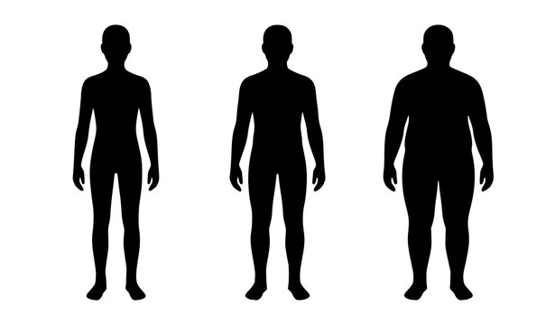 Slim Average and Overweight Human Body Size Comparison Vector Icons