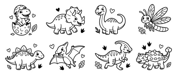 Cute Cartoon Dinosaurs and Insect Collection Isolated © satria