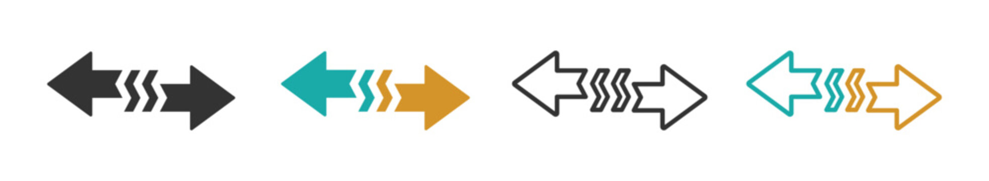 Arrow in different directions vector icons set. Double arrow icons in four directions