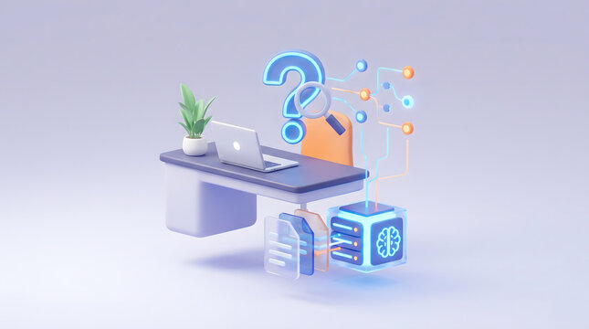 3D AI Neural Network Analyzing Corporate Knowledge Base Nodes and Big Data Synthesis Concept