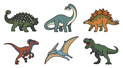 Cute Cartoon Dinosaurs Collection Isolated Transparent Background © maskulon
