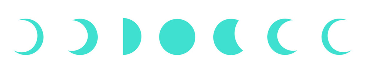 Turquoise Moon Phase Illustration Set Isolated on Transparent Background PNG Lunar Vector Symbols © House of Designs