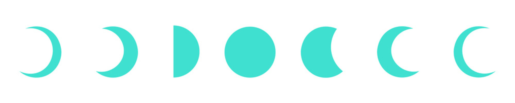 Turquoise Moon Phase Illustration Set Isolated on Transparent Background PNG Lunar Vector Symbols