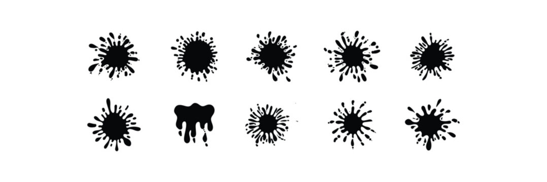 Black Ink Splatter, Paint Splash Collection Set. Abstract Blobs, Spots, Splatters, Graphic Elements . Useful for grunge backgrounds, creative compositions, print designs, and decorative artwork.