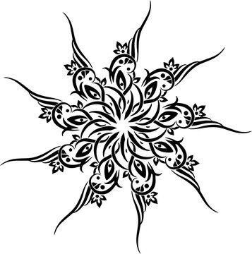 Intricate floral mandala star vector design, black and white abstract ornamental element