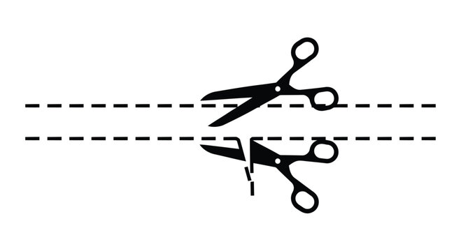 Scissors icon set demonstrating cut lines and paper separation