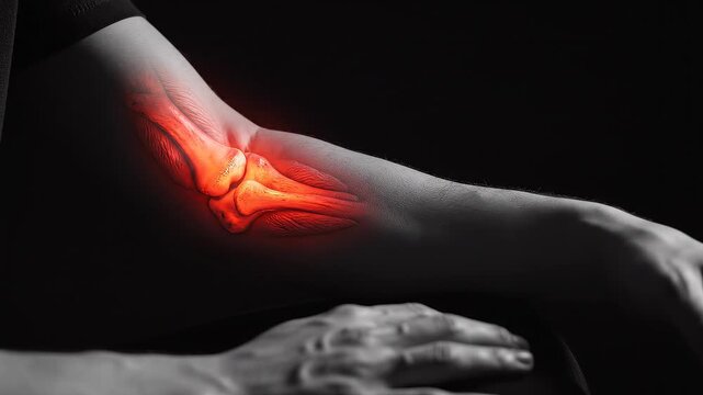 Painful Elbow with Red Highlight Showing Injury, Arthritis, and Overuse Symptoms Medical Illustration