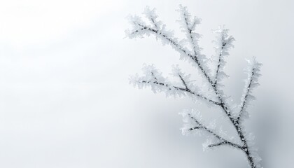 Obraz premium Frost-covered bare twig on pale icy gray background - 3