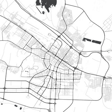 Minimal vector city map of Ashgabat with streets, parks and road network