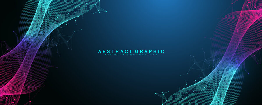 Digital network connections concept. Global connection lines and dots on dark blue background with copy space. Futuristic plexus effect. Vector illustration.