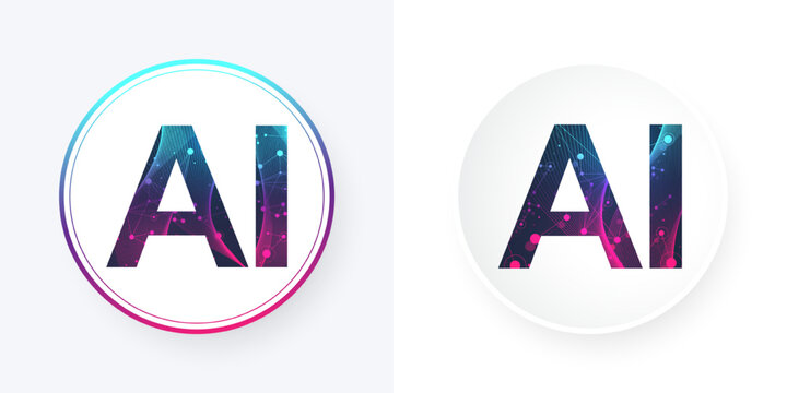 AI Banner Set Concept In The Digital Style. Minimal Ideas Design Element For Internet Technology. Futuristic Technology Concept Artificial Intelligence