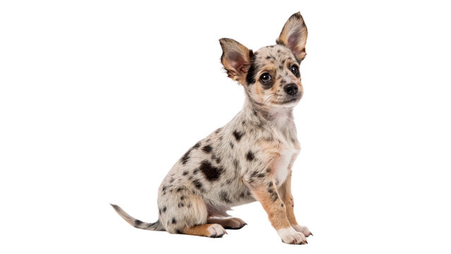 Cute small chinitas dog puppy sitting looking front isolated on transparent background