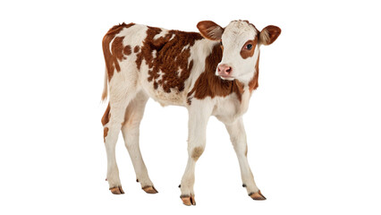 Small young domestic spotted calf farm animal standing isolated on transparent background © Olivia Wilson