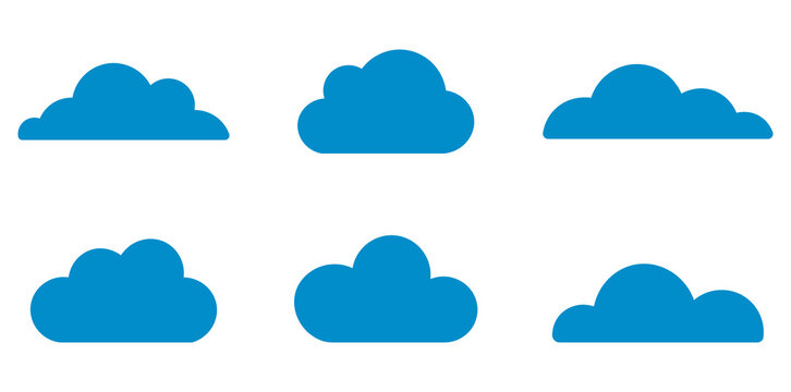 Set of simple blue cloud shapes for weather and data concepts with cloud icon cloud computing sky element weather forecast flat design