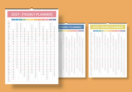 2027 2028 2029 Yearly Calendar Planner Template