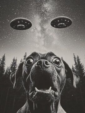 Dog's Terrified Reaction to UFOs in Night Sky